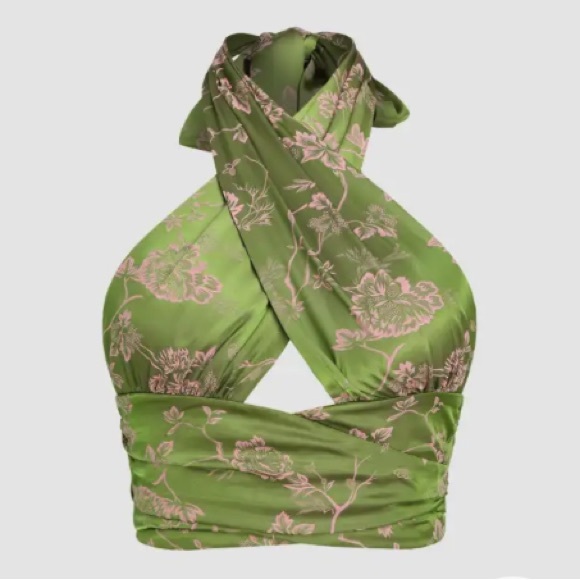 Cider Floral Criss Cross Halter Crop Top - Picture 5 of 15